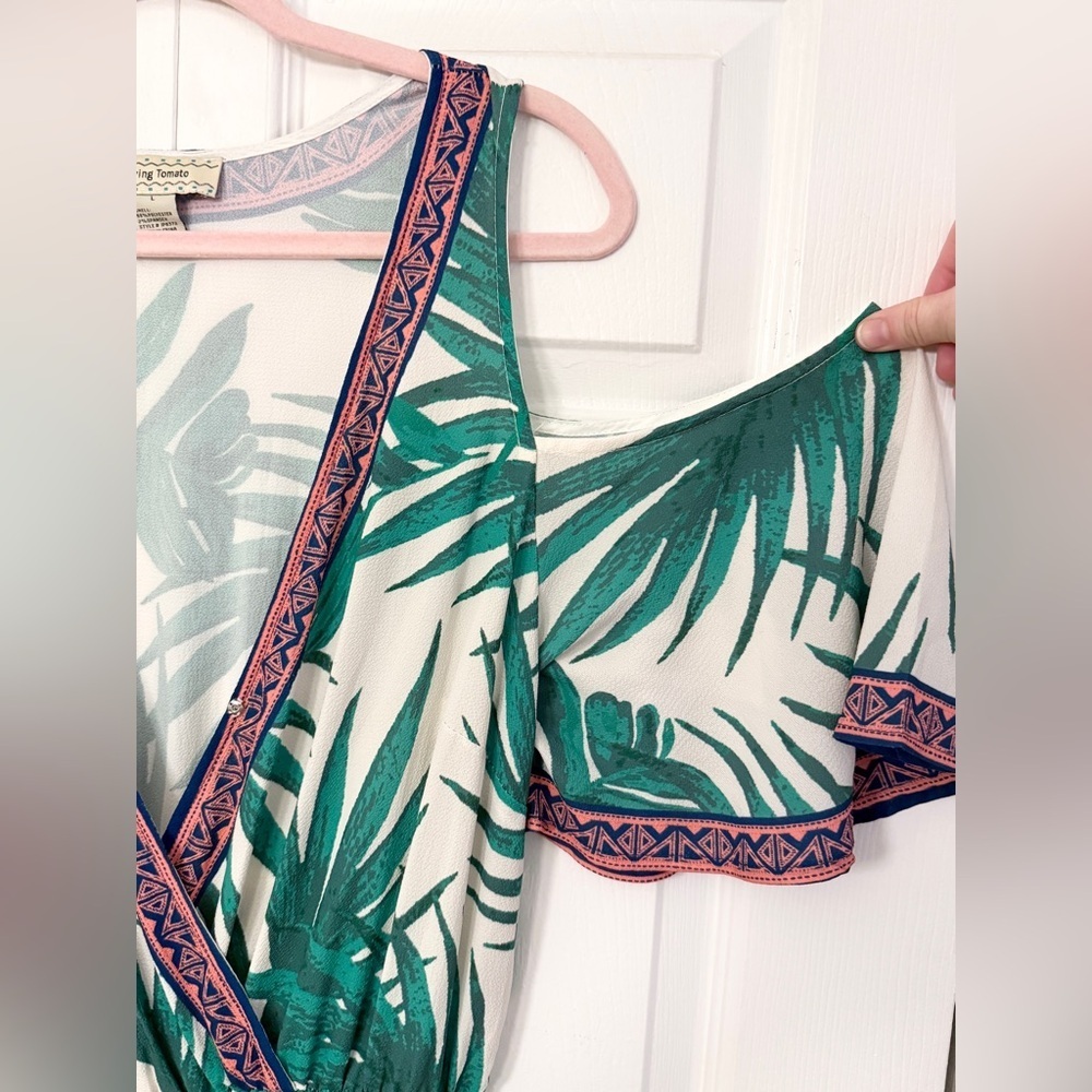 Tropical Green Leaf Print Jumpsuit - Picture 3 of 6